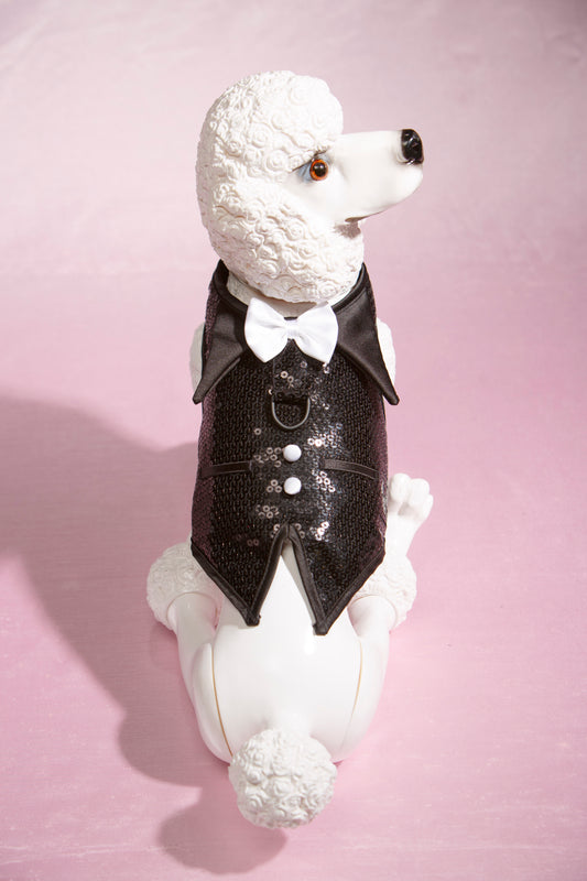 Tuxedo Sequins & Satin Vest — B/W by Hollywood Poochie