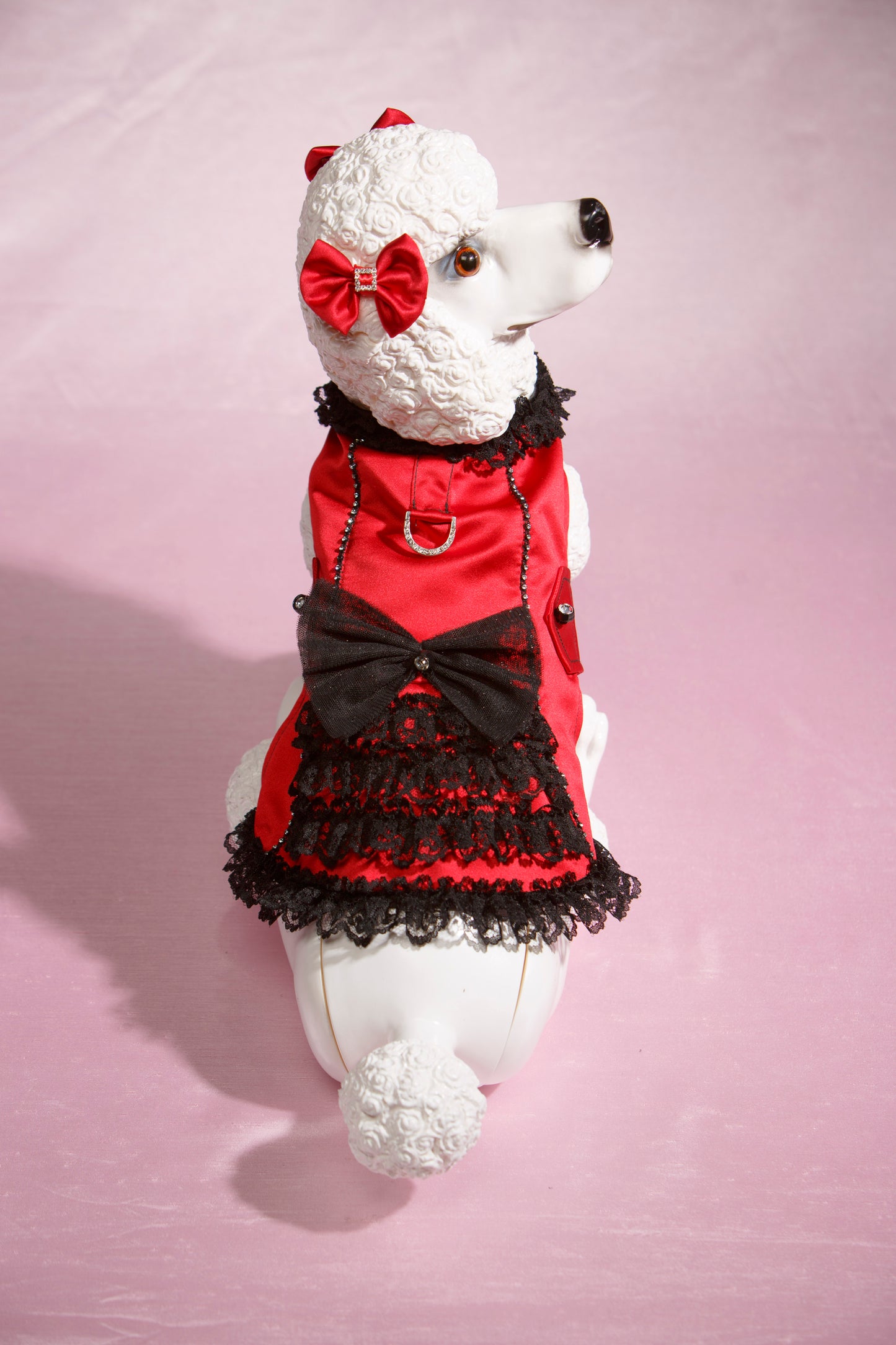 Satin & Lace Ruffles Harness — Red by Hollywood Poochie